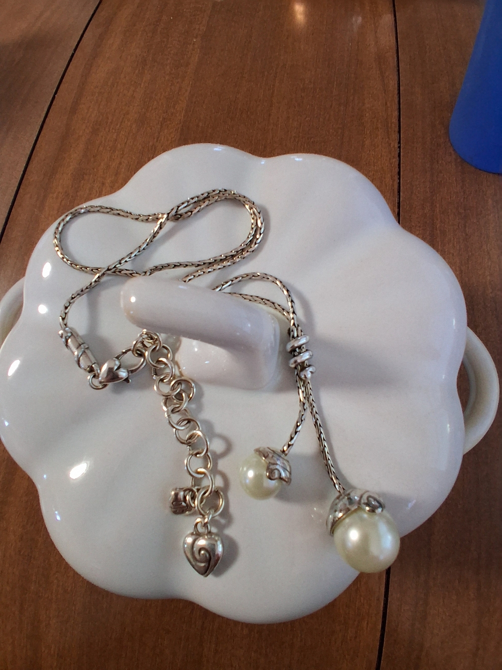 Brighton  Pearl Twist Lariat Style retired Necklace -Double Drop Pearl Pendant